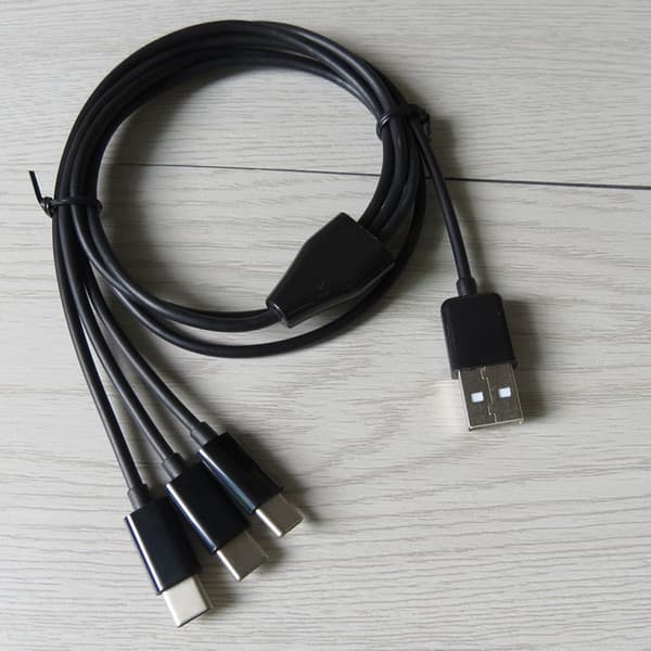 3-i-1 Multi Ladekabel Type-C Flere Ladekabler Telefon USB C-kontakt Black