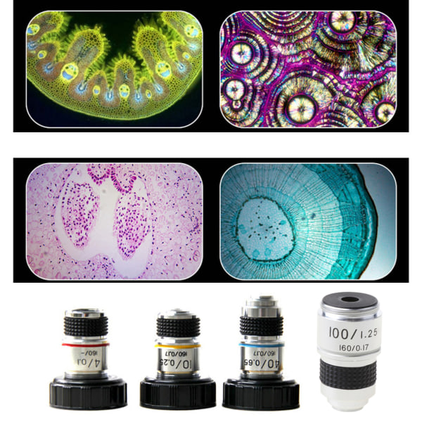 Uppgraderat mikroskop 4X 10X 40X 100X mikroskopobjektivlins Akromatiskt objektivmikroskopdelarstativ RMS-gänga 4x objective