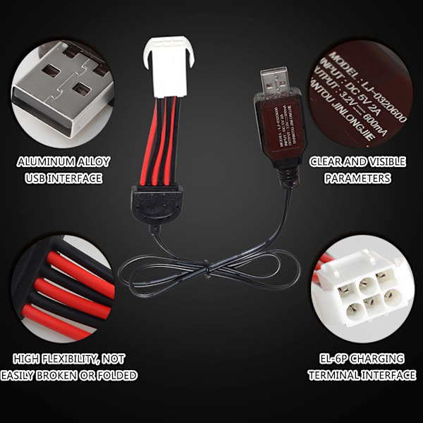 600MA USB Laddningskabel för 9.6V Litiumbatteri Högpresterande Modeller