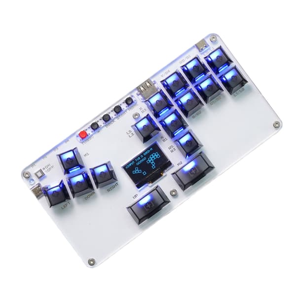 Arcade Controller Street Fight Gaming Keypad med Lysdisplay 16 Taster White