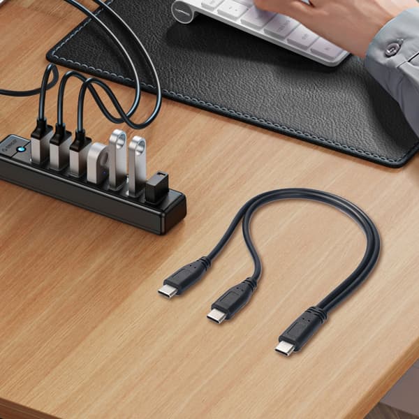 USB C-splitter til multippel ladekabel hurtigladeledning 30 cm for elektronikk