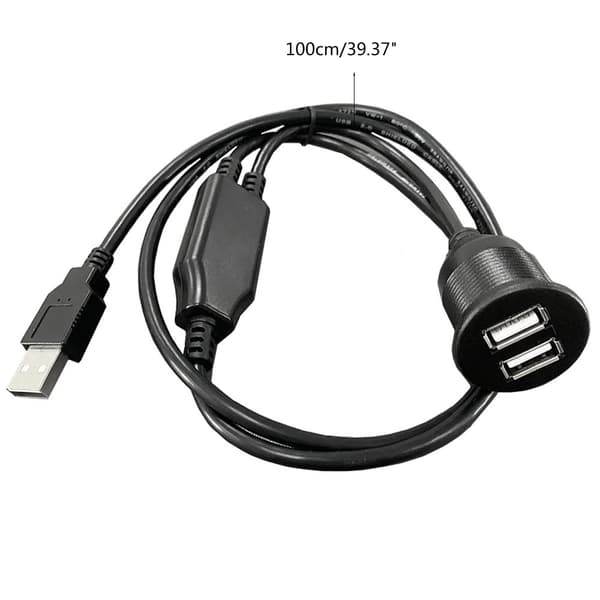 Auto Dual Ports USB forlængerkabel Dashboard Flush Mount til bil lastbil både