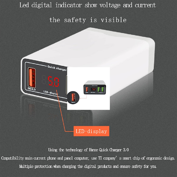 QC3.0 USB-laddare Clip 3-ports USB Snabbladdare Snabbladdningsblock för Android