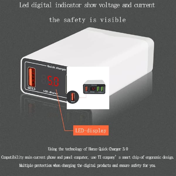 QC3.0 USB-laderklips 3-port USB hurtiglader hurtigladeblokk for Android