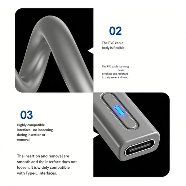 Hurtigopladende Type C hun til WiiU strømkabel 12 cm med LED strømstatus