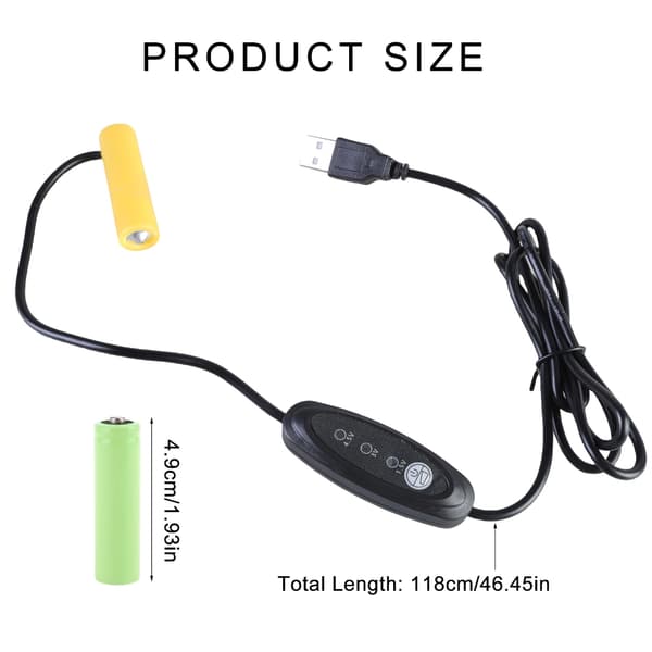 USB 5V2A til 3V/4.5V/1.5V AA Falsk Batteri Eliminering Kabel Strømadapter Ledning