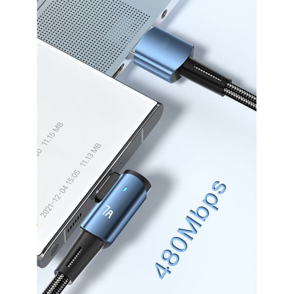 USB Typ C-kabel 7A Snabbladdning USB-A till USB C-laddare Nylonflätad sladd Black 2m