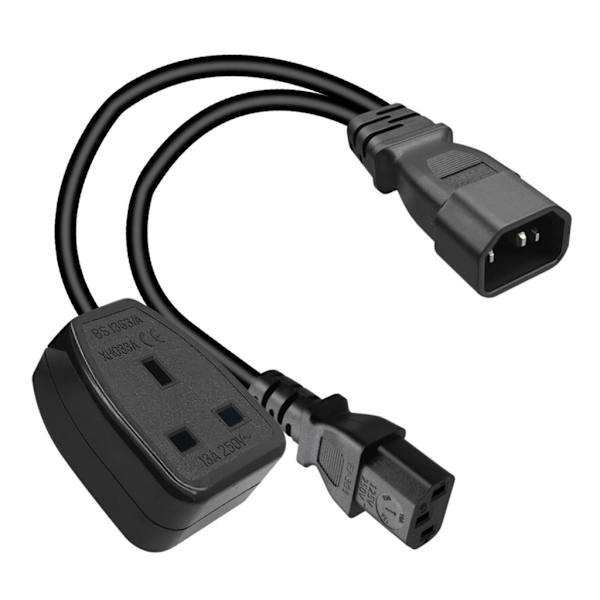1ft/32cm IEC320 C14 till IEC320 C13+UK13A AC-strömadapterkabel