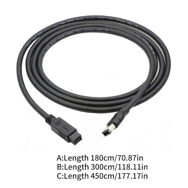 Firewire IEEE 1394-kabel 6-benet til 9-benet Firewire 800 til 400-kabel til printer 1.8m