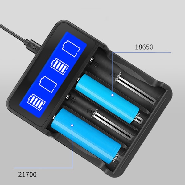 4-fack laddare för uppladdningsbara batterier med LED-display för 18650/AA/AAA