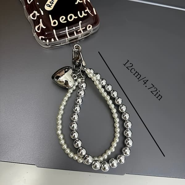 Taskevedhæng til håndtasker, pungforlængerkæder, perleperle-pungremme Silver black beads