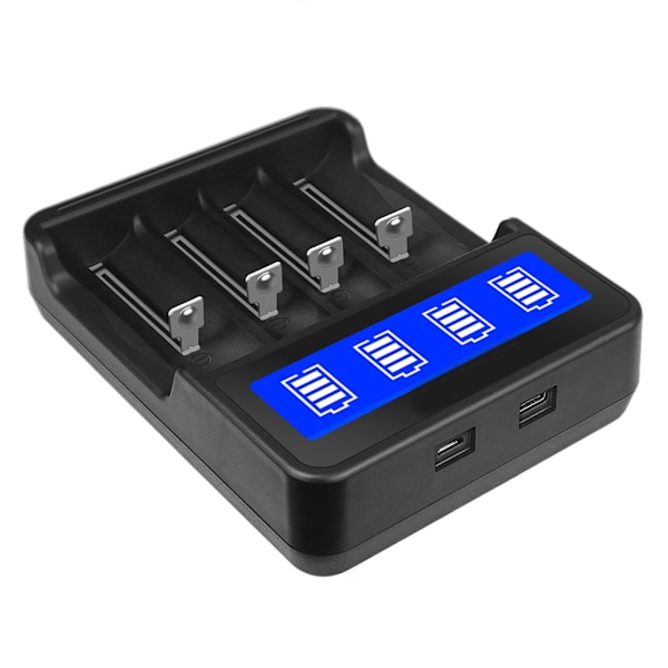 4-fack laddare för uppladdningsbara batterier med LED-display för 18650/AA/AAA