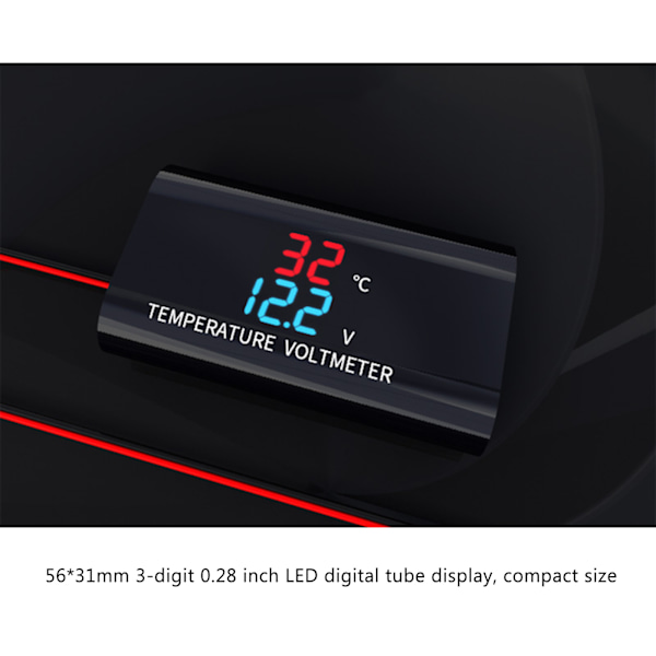 Vattentät för DC 12V Voltmeter Termometer 0,28 tum Dual Display för Bil Motorc