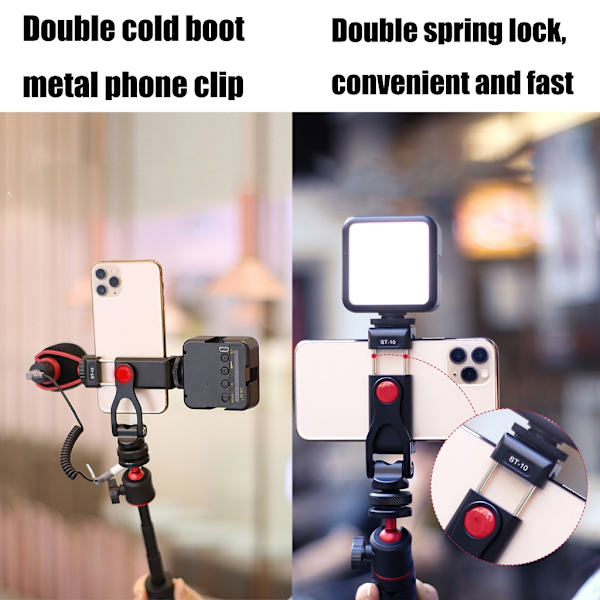 Telefonhållare Tripod Mount Clamp med Dubbel Kallskofäste 1/4 \" Skruv