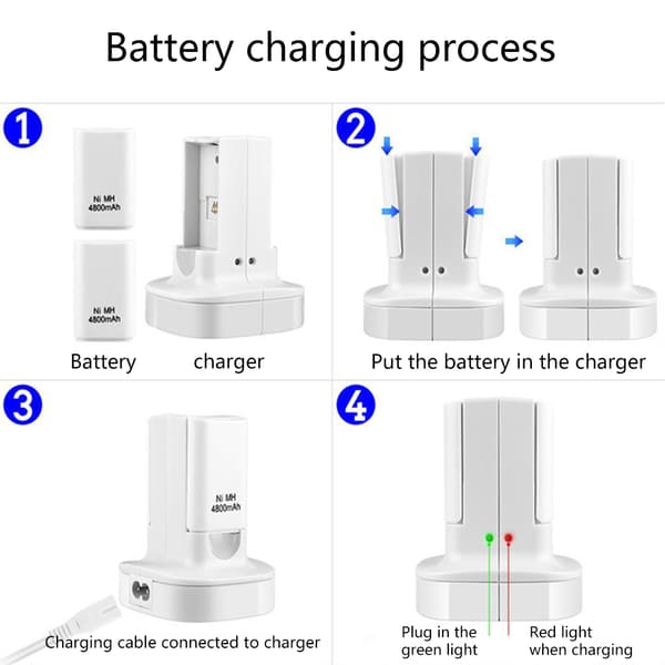 Kontrollerladestasjon med oppladbart batteri for 360-kontrollerladestasjon US/EU-plugg lader Black EU