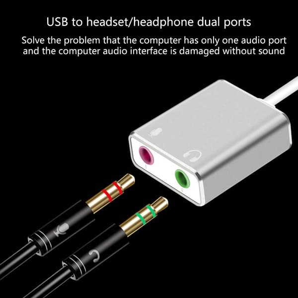 USB Lydkortadapter Ekstern Lydadapter Stereo Lydkort Konvertere 3,5 mm AUX Mikrofonkontakter for Bærbare Datamaskiner Stasjonære Black - USB