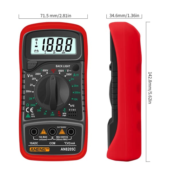 ANENG-AC/DC Amperemeter Volt Ohm Tester Meter Diode-Audion Multimeter med Termoelement Elektrisk Tester Meter 1999 Teller Blue