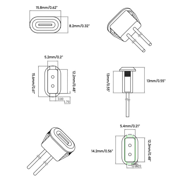 USB-kontakt Typ-C till PH2.0 med mutterlåsande platta Vattentät USB-hona White
