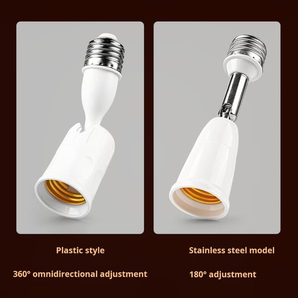 2 STK E27 Lampeholder Forlængeradapter 180 360 Graders Justerbar Til Loftventilatorlamper Og LED Pærer null - 360 degrees