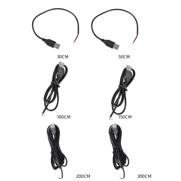 Rett USB til 2-pinners blank ledning åpen ende strømledning for DIY-elektronikk 1m