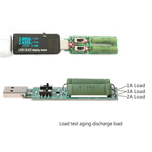 USB Resistor Elektronisk Last med Strömbrytare Justerbar 3 Strömstyrka 5V Resistans Testare