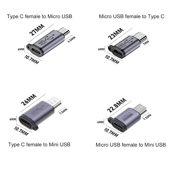 Usb-C till Micro USB Adapter Typ-C Hona Till Micro Usb Hane Konverterare Kontakt null - Type C to Mini USB