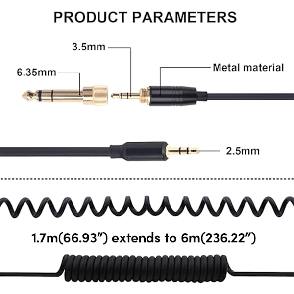 Kompatibel 3,5 mm till 2,5 mm hörlurskabel för QC25 QC35 QC35II Hörlursförlängningskabel Pålitlig och hållbar tråd
