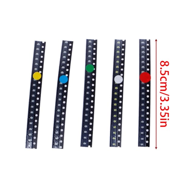 100 stk. 5 farver SMD 0805 LED Lys Rød Grøn Blå Gul Hvid Sortimentssæt