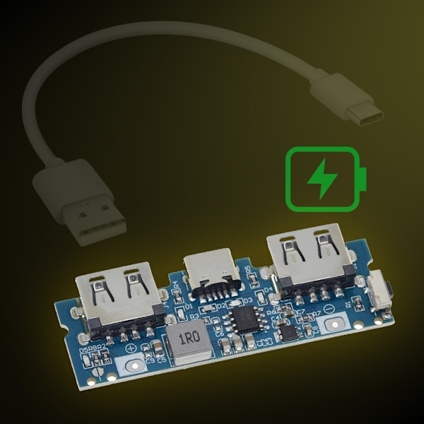 MicroUSB Typ-C USB Laddningskort LED Dubbel USB 5V 2.4 A för Mobil 18650 Ström