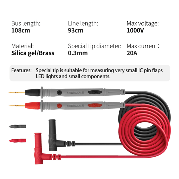 Elektrisk multimeter testledningsset Trådbrandhämmande Förgylld för skarp nålprob