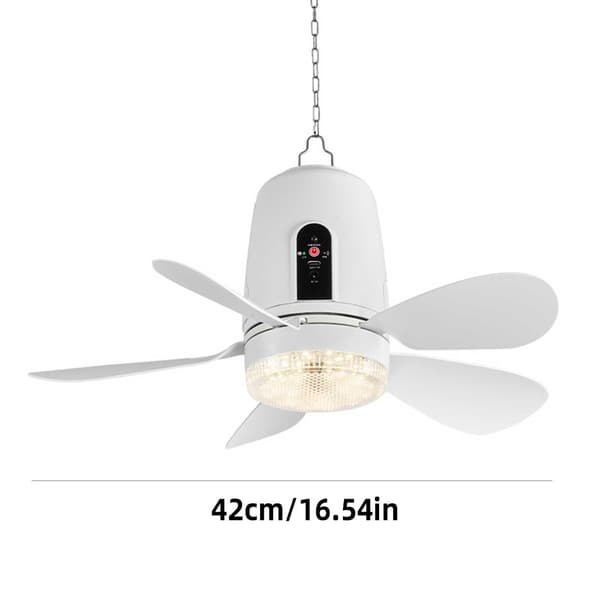42 cm genopladelig hængeventilator med dæmpbart lys og timerfunktion til telt og baghave 5400mAh