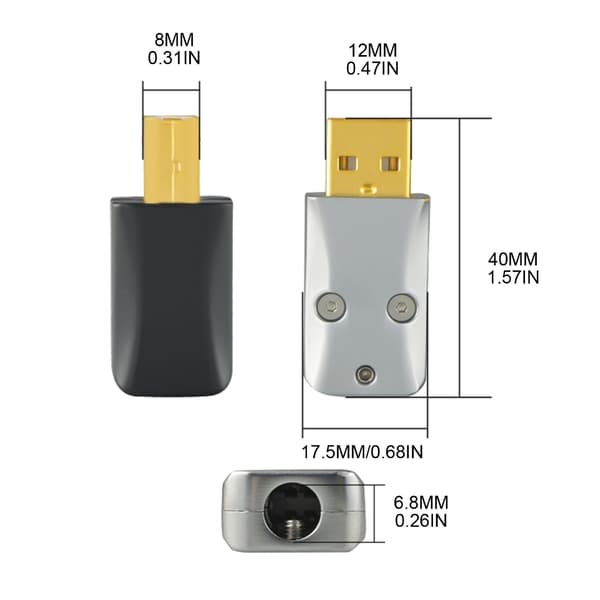 Forgyldt stik DIY USB-stik 2.0 A B aluminiumslegering dekoderstik Black a port
