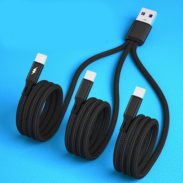 5A Supersnabb Laddningskabel En Drag Tre USB till Type-C Laddningskabel Red 20cm