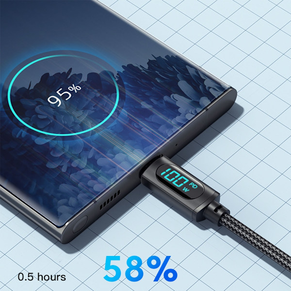 00W USB-C till USB-C-kabel med Display 3.3ft 5A PD - Typ C till Typ C-kabel Supersnabb Laddning USB-C-kabel för Smartphone