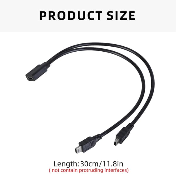 USB C hun til dobbelt Mini USB 5Pin han strømadapter Y-splitter USB-opladningskabel forlængerkabel