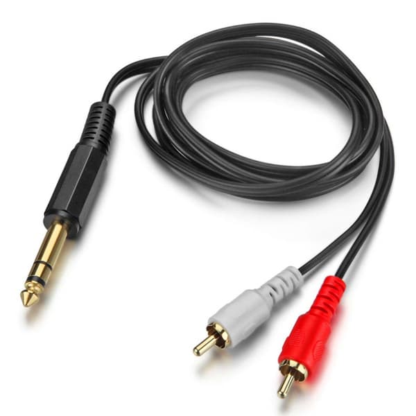 Forgyldt 6,35 mm til 2xRCA Jack-kabel Han til Han Stereo-adapter Aux-ledning 1.5m