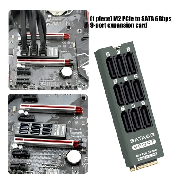 9-portars SATA3.0 6Gbps expansionskort för M.2 PCIe-anslutning för datacenter