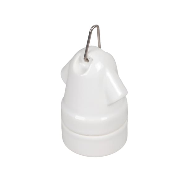 Højtemperaturbestandig E27 lampeholder keramisk base med metalkrog 85mm