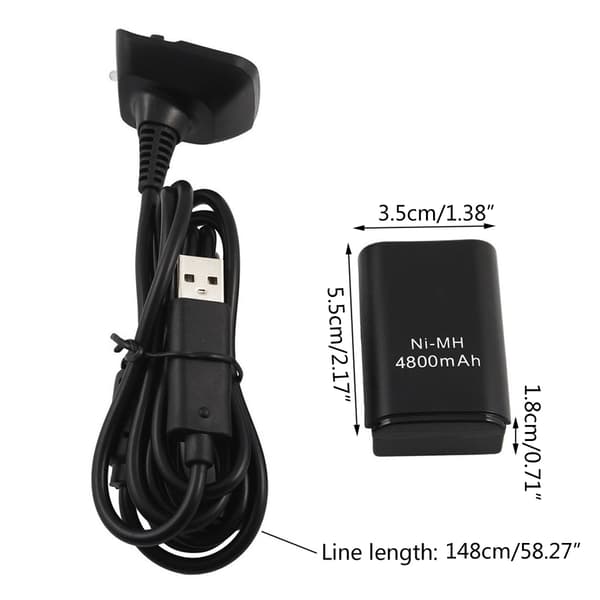 Genopladelig Controller Batteripakke, 4800mAh Kapacitet, Gamepad Opladningssæt til Controller til med USB Oplader C Black