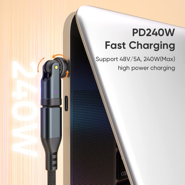 Fleksibel Roterende USB C Adapter PD240W 5A Hurtiglading 480Mbps Overføring 2pc