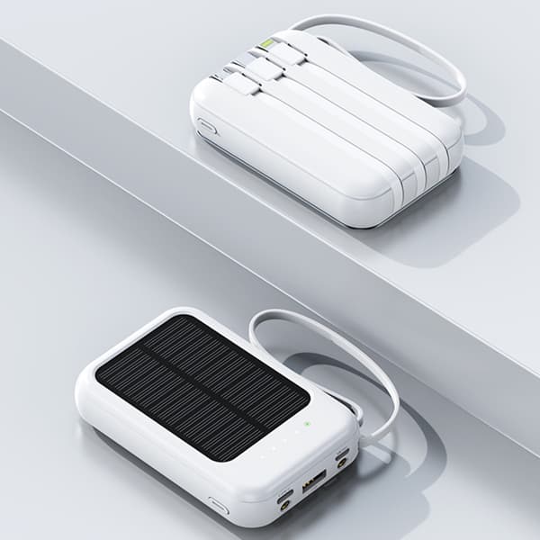 Mini solcellelader 10000mAh med LED-lommelykt for utendørs bruk White