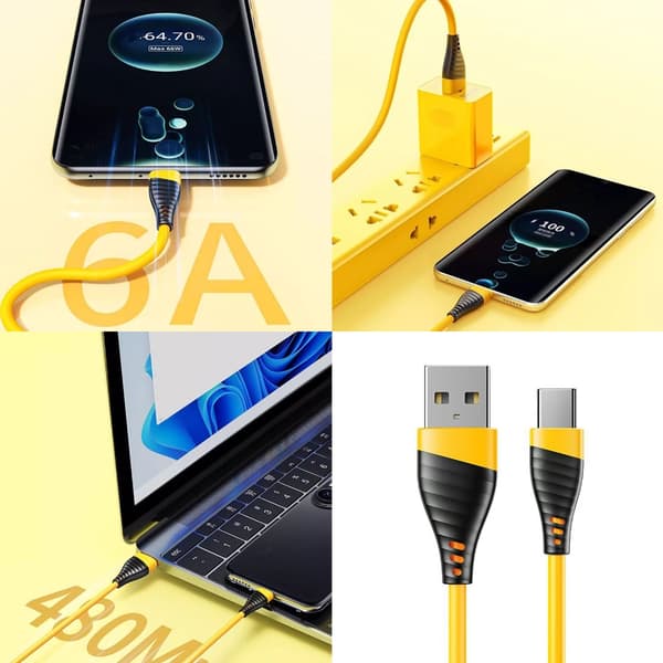 Flexibel 120W USB C Laddningskabel Ger Snabb 6A Strömförsörjning 480Mbps Data 0.3m