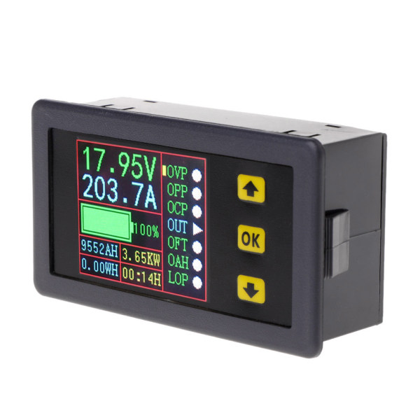 0-90V 20A Voltmeter Amperemeter Ström Amperage Effekt Watt Kapacitet för Tidmätare