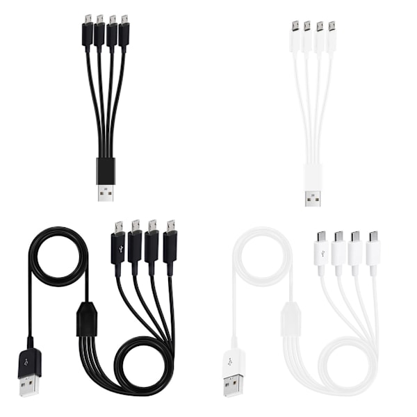 Portabel 4-vägs Micro USB Laddningskabel Multi Laddningskabel Splitterkabel White 1.5m