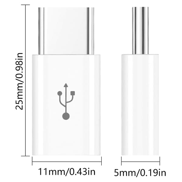 Ladekonvertere for nettbrett, headset, Micro USB hunn til USB C hann-adapter White