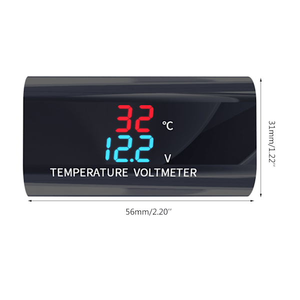 Vattentät för DC 12V Voltmeter Termometer 0,28 tum Dual Display för Bil Motorc