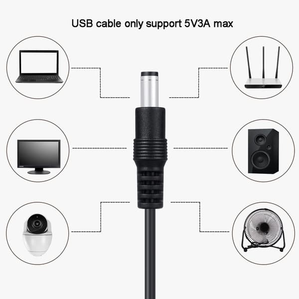 8 i 1 5V USB til DC 5.5x2.1mm stik opladerkabel til ventilatorhøjttaler router LED