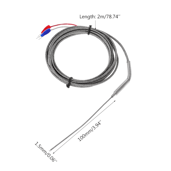 2m K-typ Professionell Termoelement Rostfritt Stål 1,5mm Sond Temperaturregulator Sensor