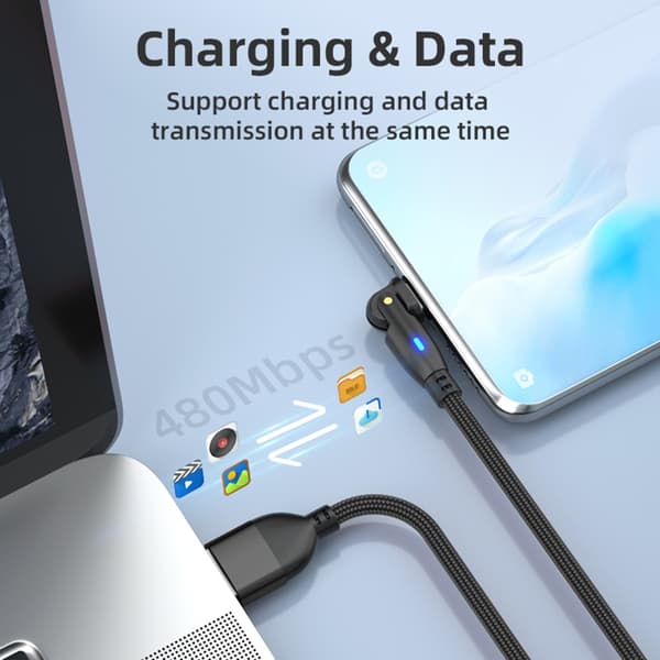 Fleksibelt USB A til C-kabel USB til USB C-kabel til 3A opladning og 480mbps datakabel Black Micro 1m