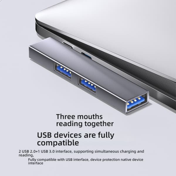 Plassbesparende USB C-hubber Multienhetslader for kontorreiser 5 Gbps dataoverføring Silver USB A